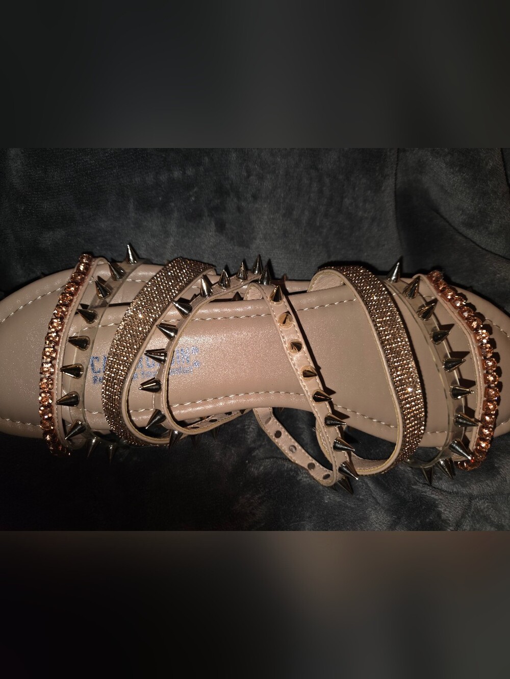 Cape Robbin Rose Gold Studded Rhinestone Strappy Sandals - Picture 3 of 7